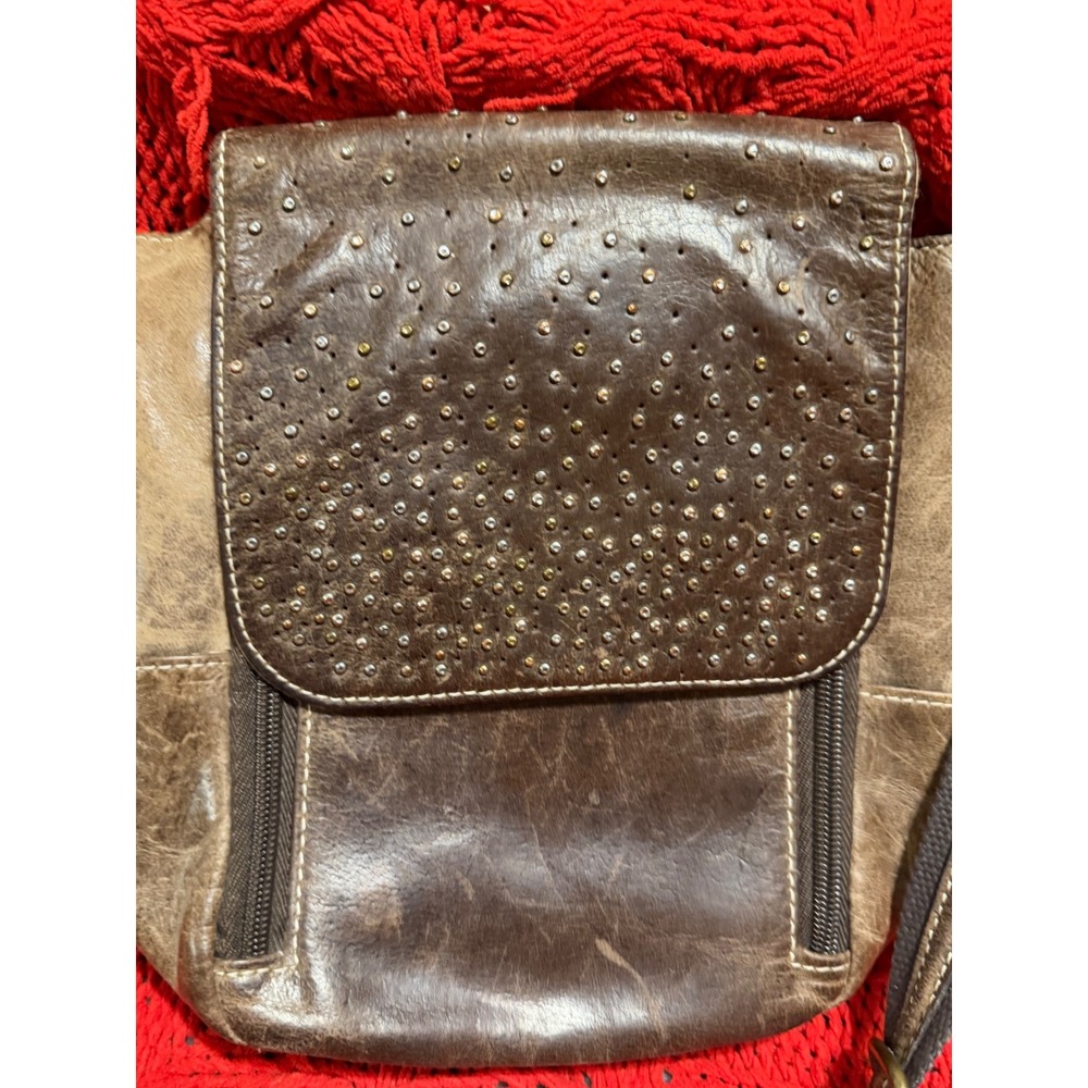 Gun Toten Mamas Distressed Leather Studded CCW Concealed Carry Crossbody Bag